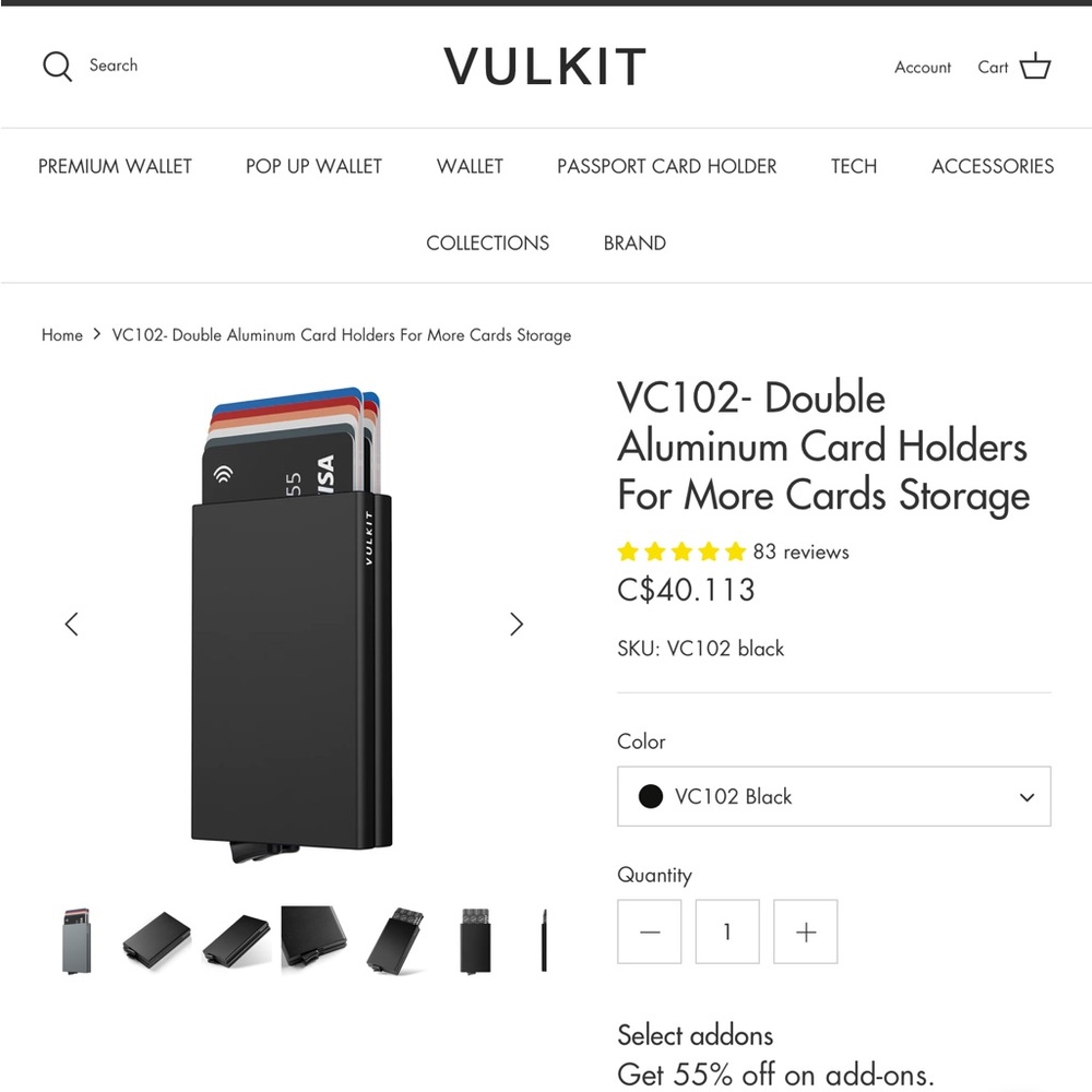 Vulkit 10 card holder, RFID blocking wallet.